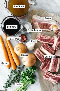 the ingredients for this recipe include carrots, bacon, garlic, and broth