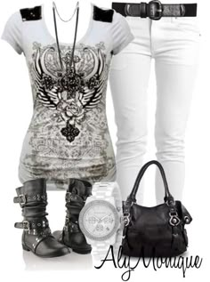 misc Rockstar Style, Biker Chic, Rocker Chic, White Pants, Look Chic, Clothes And Shoes, Ripped Jeans, Look Fashion, Cute Clothes