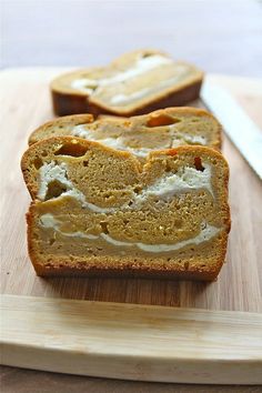 two slices of bread sitting on top of a cutting board