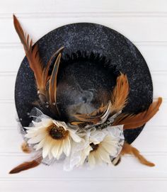 Halloween Decor Witch Hat Black With Feathers Flowers & - Etsy Black Top Hat For Halloween Alternative Fashion, Bohemian Black Costume Hat For Halloween, Halloween Tree Topper, Halloween Decor Witch, Hats Ideas, Holiday Table Centerpieces, Pencil Trees, Spooky Stuff, Leo Birthday