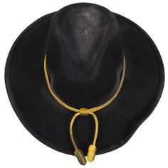 Style number: SWFRTC-823407 John Wayne Collection Black wool hat Pinch front crown Gold cavalry hatband 3 1/2 inch brim 4 1/2 inch crown Made in the USA​ The 'made-worn' distressed finish of each hat ensures no two look exactly the same. Adjustable Wide Brim Costume Hats For Western-themed Events, Adjustable Costume Hats With Short Brim For Western Events, Adjustable Costume Hat For Western-themed Events, Western Brimmed Costume Hat, Adjustable Western Costume Hat With Short Brim, Western Adjustable Costume Hat With Short Brim, Western Brimmed Costume Hats And Headpieces, Western Brimmed Costume Hat One Size Fits Most, Adjustable Costume Hat With Curved Brim For Western-themed Events