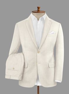 Indulge in the exquisite craftsmanship of this outstanding Loro Piana Bianchi Wool Silk Linen suit, designed for a man of discerning taste. Meticulously woven from premium wool, silk, and linen, it offers a luxuriously smooth texture with a subtle sheen, ensuring both comfort and elegance. This impeccably tailored suit, featuring a solid pattern and a beige hue, provides versatility and a refined look suitable for various occasions. It effortlessly transitions from professional settings to formal events with seamless elegance.    A marriage of elegance and comfort, Loro Piana fabrics are made using the highest quality raw materials in the world, in their purest form or blended together. A sophisticated response to the dictates of contemporary elegance, these fabrics lend themselves to a wi Italian Suit, Tailored Suit, Silk Linen, Linen Suit, Formal Suits, Loro Piana, Solid Pattern, Wool Suit, Double Breasted Suit