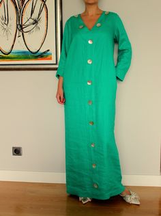 Emerald Green linen robe dress, Linen Kaftan Linen Kaftan Dress, Linen Kaftan, Dress Emerald Green, Blue Linen Dress, Plus Size Linen, Maxi Dress Long Sleeve, Linen Dress Summer, Emerald Green Dress, Linen Robe