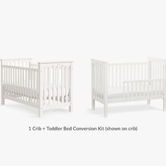 two cribs and a toddler bed conversion kit shown on citil