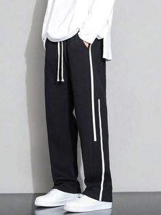 Men Contrast Tape Side Drawstring Waist Pants | SHEIN USA 1980's Men's Style, Mens Joggers Outfit, 1920's Men's Style, Men's Hipster Style, Mens Smart Casual Outfits, Track Pants Mens, Nba Fashion, Men Sport Pants, Drawstring Waist Pants