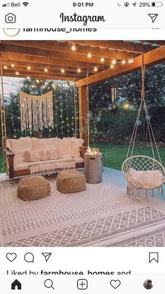 an instagram photo of a patio with furniture and string lights