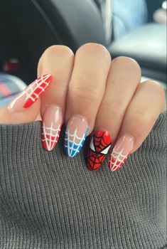 Romantic Nail Art, Spiderman Aesthetic, Band Nails, Spring Acrylic Nails, Cute Simple Nails