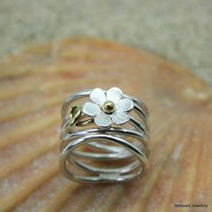 Unique Sterling Silver Flower Ring, Unique Sterling Silver Open Flower Ring, Handmade Unique White Gold Stackable Rings, Unique Handmade Stackable White Gold Rings, Unique Handmade White Gold Stackable Rings, Ring Roller, Art Nouveau Ring, Wide Silver Ring, Unusual Rings