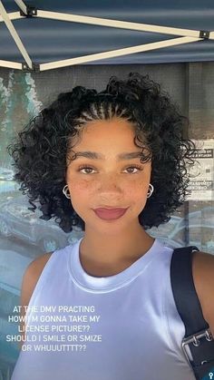 Short Curly Hair With Braids On Top, Half Cornrows Half Curly Natural Hair, Short Curly Hairstyles Protective, Baddie Hairstyles Curly Hair Short, Short Curly Hair Inspo Natural Curls, Short Curly Hairstyle Women Black Woman, Braids In The Front Natural Hair Short, Short Cute Curly Hairstyles, Natural Hairstyles For Black Women Curls