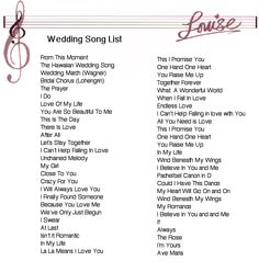 the wedding song list is shown here