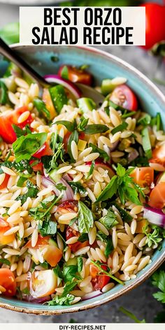 the best orzo salad recipe in a bowl