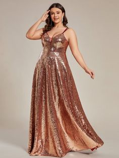 Vestidos Rose Gold, Glittery Outfits, Rose Gold Prom Dress, A Line Long Dress, Plus Size Prom, Stylish Women Fashion, Ever Pretty, Mob Dresses, Corset Back