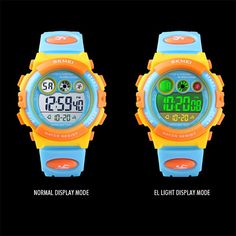 Colorful, stylish and trendy kids watches by SKMEI for 5 to 10 year olds They make the best kids watches as they are packed with functionality including stop watch, back light, shock resistance, repeater, auto date, LED display, chronograph, alarm, and complete calendar These kids waterproof watch can be worn while showering and swimming. They are 50M waterproof (5Bar). Please refrain from pressing any buttons while in water Great gift to tell little ones they are now a "big kid". Perfect for Ki Blue Watch With Stopwatch For Outdoor Activities, Blue Digital Watch With 10atm Water Resistance For Outdoor, Outdoor Blue Digital Watch With 10atm Water Resistance, Blue Outdoor Activity Watch With Stopwatch, Blue Sporty Watch With Stopwatch, Blue Sporty Outdoor Watch, Sporty Blue Outdoor Watch, Blue Sports Watch With Stopwatch, Best Kids Watches