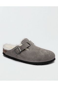 Slip-on convenience/Suede leather upper/Shearling lining/Cork footbed/Rubber outsole/Not Eligible For Promotions | Only Ships Within The USA Birkenstock Fur, Boston Winter, Birkenstock Men, Birkenstock Women, Birkenstock Boston, Monk Strap, Suede Leather, Birkenstock, Cork