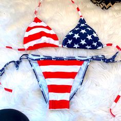 Usa Bikini, New Never Worn. The Bottom Has Ties For Adjustment, And A Scrunch Bottom. The Top Is Xl But I Would Consider It A L, Cut Small. Top Has Ties For Adjustment And Pads For Support Snd Coverage White Swimwear For 4th Of July Vacation, White Swimwear For 4th Of July, 4th Of July White Swimwear, White Swimwear For 4th Of July Beach Outing, White Swimwear For 4th Of July Beach Occasion, White Swimwear For 4th Of July Beach, White Swimwear For Beach On 4th Of July, American Flag Print Swimwear For Beach Season, American Flag Print Swimwear For Pool And Beach Season