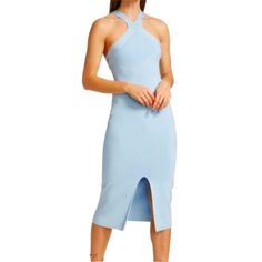 New With Tags. Super Cute And Fits Great Chic Light Blue Stretch Midi Dress, Light Blue Stretch Midi Dress, Jordan Dress, Aurora Dress, Below The Knee Dresses, Black Striped Dress, Ribbed Knit Dress, V Neck Midi Dress, Rhinestone Dress