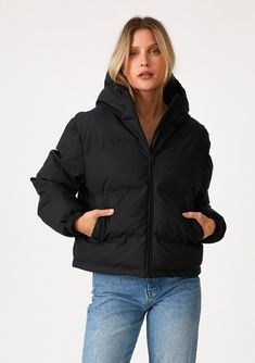 A classic puffer jacket with a cropped length and a matte finish. Matte finish Relaxed fit Long sleeves Elastic wrist cuffs Cropped length Drawstring hemline with adjustable toggles Drawstring hoodie with adjustable toggles Zippered front Side pockets Concealed inner side zip pocket Puffer jacket Whether layered over workout gear or jeans and a tee, our classic puffer jacket adds a cool touch to any outfit. Featuring a trendy cropped length and an extra puffy quilted design. A versatile winter j Layering Jacket, Cropped Puffer Jacket, Black Puffer Jacket, Puffy Jacket, Black Puffer, Wrist Cuffs, Jacket Design, Drawstring Hoodie, Kids Sleepwear