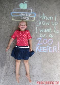 sidewalk chalk and want they want to be for 1st day of school pictures every year! Love it!!! 1st Day Of School Pictures, Kindergarten Graduation Pictures, Kindergarten Architecture, Kindergarden Graduation, Kindergarten Photos, Kindergarten Pictures, Keepsake Ideas, Back To School Pictures