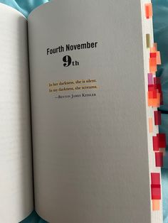 an open book with the words fourth november on it