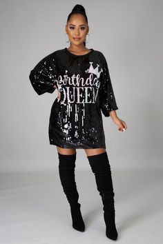 Sequin T Shirt Dress, Sequin Shirt Dress, Sequin Tshirt, Birthday Outfit For Women, Outfit Birthday, Queen Outfit, Birthday Queen, Sequin Shirt, Queen Dress