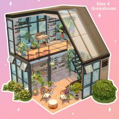 an image of a house with plants in the front and on the back side that says sims 4 greenhouse