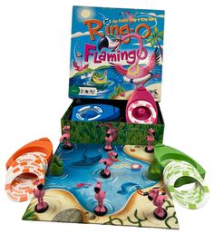 the ringo flamingo game is in its box and it's ready to be played