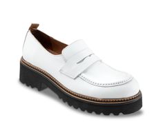 Look classic and trendy in the Annie platform penny loafer from Bueno. Penny straps across the vamp and a round moc toe design enrich this slip-on crafted with a lugged rubber sole for enhanced grip. Penny Loafer, The Vamps, Toe Designs, Penny Loafers, Loafers For Women, Leather Loafers, Penny, Rubber Sole, Leather Upper