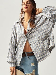 Women's Vacation Plaid Pattern Casual Shirt,Long Sleeve Tops Multicolor Casual  Long Sleeve Woven Fabric Plaid Shirt Non-Stretch  Women Clothing, size features are:Bust: ,Length: ,Sleeve Length: Casual Plaid Shirt, Long Sleeve Denim Jacket, Casual Shirt Women, Casual Long Sleeve Shirts, Women Blouses, Style Cardigan, Plaid Fashion, Check Shirt, Casual Shirt