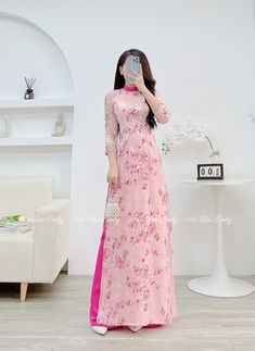 🌻This Set includes 1 long dress and 1 pants 🌻Material: Voan silk , double layers      Stretchy level: 1/10      This set includes: 1 long dress and 1 pants 🌻 The measurement of this ao dai (long dress) is in Vietnamese size (American size tends to be bigger for the same size). Please LOOK AT THE SIZE CHART CAREFULLY BEFORE ORDERING. There might have some chalk writings on the fabric due to making process. These marks can be washed away easily. 🌻🌻No returns or exchanges Buyer can contact seller about any issues with an order. 🌸 Follow us Facebook/aodaiemily www.aodaiemily.com 💜 Thank you very much!💜 Spring Wedding Ao Dai With Floral Print, Long Floral Print Ao Dai For Summer, Summer Floral Print Long Ao Dai, Summer Long Floral Print Ao Dai, Summer Long Ao Dai With Floral Print, Traditional Long Sleeve Ao Dai With Floral Print, Traditional Long Sleeve Floral Ao Dai, Traditional Ao Dai With Floral Print And Long Sleeves, Summer Wedding Ao Dai With Floral Print