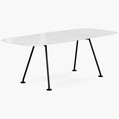 a white table with black legs and a marble top is shown in this image on a white background