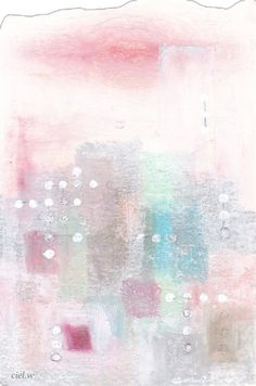 an abstract painting with white and pink colors