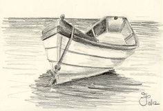 a pencil drawing of a boat in the water