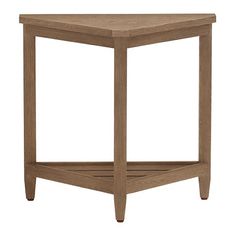 the side table is made from wood and has two shelves on each side, with one shelf at the top