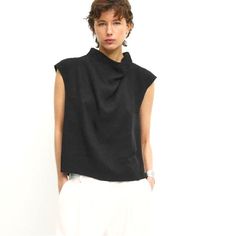 Nwt Zara Black Sleeveless Slouch Cowl Neck Look With Zipper Neck In Back Size Large 24” Long 22” Armpit To Armpit Wear Casual With Jeans Or Dress Up For Work Cowl Neck Blouse, Zipper Neck, Black Sleeveless, Zara Black, Zara Tops, Sleeveless Blouse, Cowl Neck, Dress Up, Zara