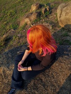 Ginger Hair With Pink Underneath, Pink Ginger Hair, Orange And Pink Hair, Pink Orange Hair, Bright Orange Hair