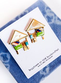 Bahay Kubo Earrings-2 Nipa Hut, Bahay Kubo, Resin Design, Brass Earrings, Enamel Pins, Brass, Design