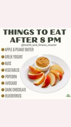 an advertisement with apples, peanut butter and other foods to eat on the plate for breakfast