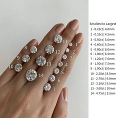 an image of someone's hand with diamonds on it and the measurements for each diamond