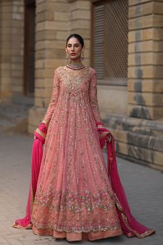 Pink Bridal Frock Lehenga for Pakistani Bridal Dresses Pink Pakistani Dress, Bridal Frock, Mina Hasan, Princess Clothes, Bridal Dress Fashion