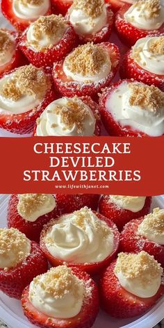 cheesecake deviled strawberries on a white plate