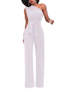 Women's Jumpsuit Backless Lace up Solid Color One Shoulder Elegant Party Street Regular Fit Sleeveless Green Blue White S M L Spring 2023 - US $31.99 Formal Jumpsuits, Formal Jumpsuit, Jumpsuit Online, Jumpsuit Party, Elegant Party, Zambia, Seychelles, British Indian, Trinidad