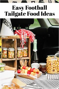 tailgate set up with fun food display. Tailgate Menu Ideas, Tailgate Picnic, Tailgate Menu, Make Ahead Recipes, Football Tailgate Food, Balsamic Vinaigrette Dressing, Pack Up And Go, Football Tailgate, Tailgate Food