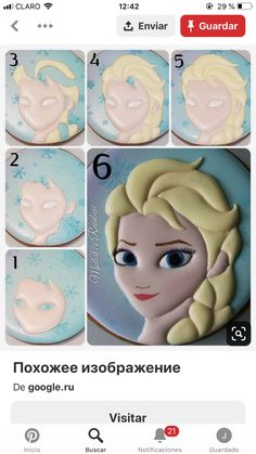 the instructions for how to make frozen princess face cakes with fondant and icing