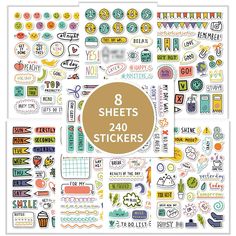 8 sheets of stickers with the text 8 sheets