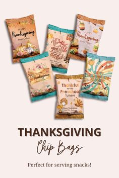 thanksgiving chip bags with the words, thank you for serving snackes and other treats