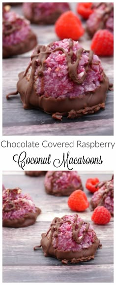 chocolate covered raspberry and coconut macaroons are the perfect dessert for valentine's day