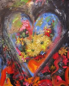 a painting with flowers in the shape of a heart