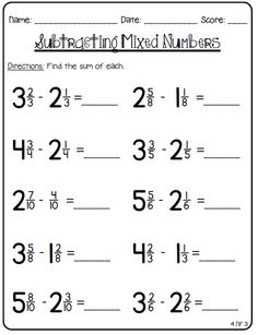 the subtraction mixed numbers worksheet is shown in black and white, with two