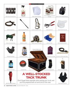 a well - stocked tack trunk is shown in this poster