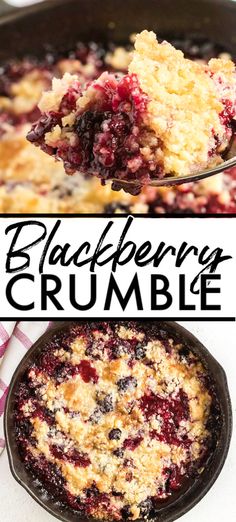 blackberry crumble cake in a cast iron skillet